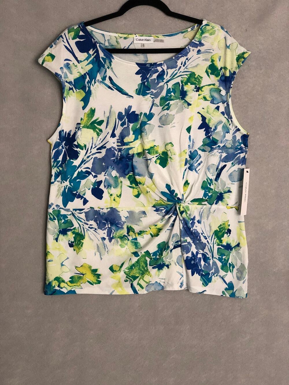 Calvin Klein Sleeveless Top Twist Front Floral Women's XL NEW